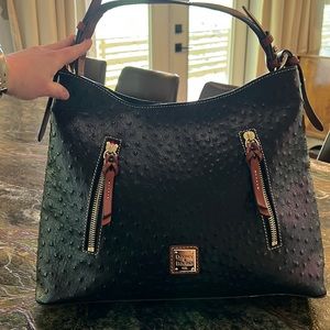 Brand New Dooney & Bourke Black Ostrich Leather Cooper Shoulder Bag